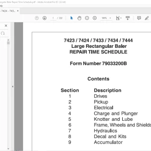 AGCO®NA 7423 7424 7433 7434 7444 Large Rectangular Baler Repair Time Schedule Manual 790332008  - PDF DOWNLOAD