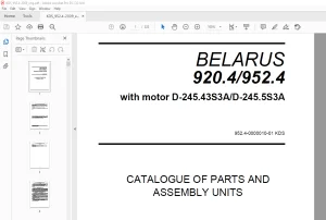 Belarus 920.4 952.4 with motor D-245.43S3A D-245.5S3A Tractor Parts Catalogue & Assembly Manual - PDF DOWNLOAD