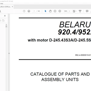 Belarus 920.4 952.4 with motor D-245.43S3A D-245.5S3A Tractor Parts Catalogue & Assembly Manual - PDF DOWNLOAD