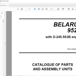 Belarus 952.5 with D-245.5S3B engine Tractor Parts Catalogue & Assembly Manual 952.5-0000010 KDS - PDF DOWNLOAD