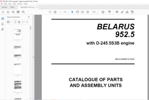 Belarus 952.5 with D-245.5S3B engine Tractor Parts Catalogue & Assembly Manual 952.5-0000010 KDS - PDF DOWNLOAD