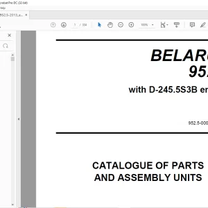 Belarus 952.5 with D-245.5S3B engine Tractor Parts Catalogue & Assembly Manual 952.5-0000010 KDS - PDF DOWNLOAD