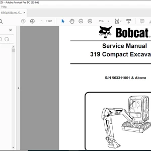 Bobcat 319 Compact Excavator Service Manual 6904188  - PDF DOWNLOAD