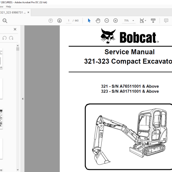 Bobcat 321-323 Compact Excavator Service Manual - HeyDownloads - Manual ...