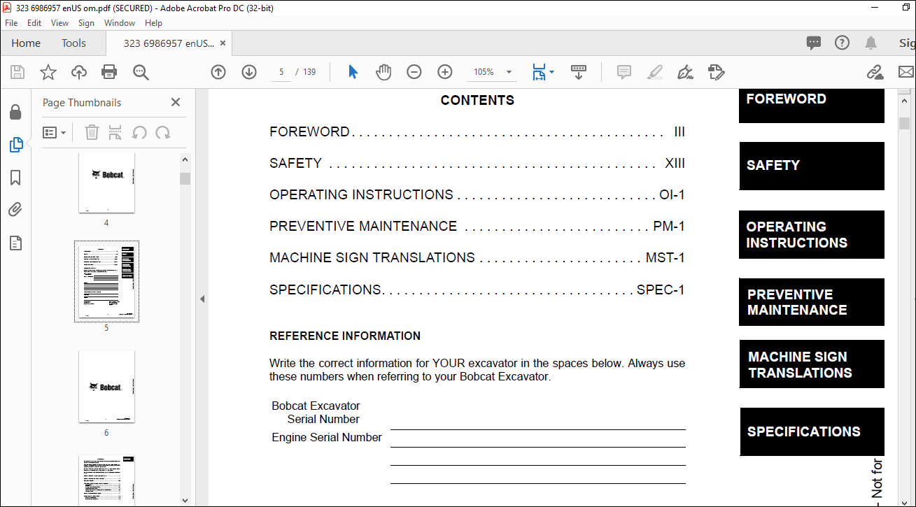 Bobcat 323 Compact Excavator Operation & Maintenance Manual 6986957 ...