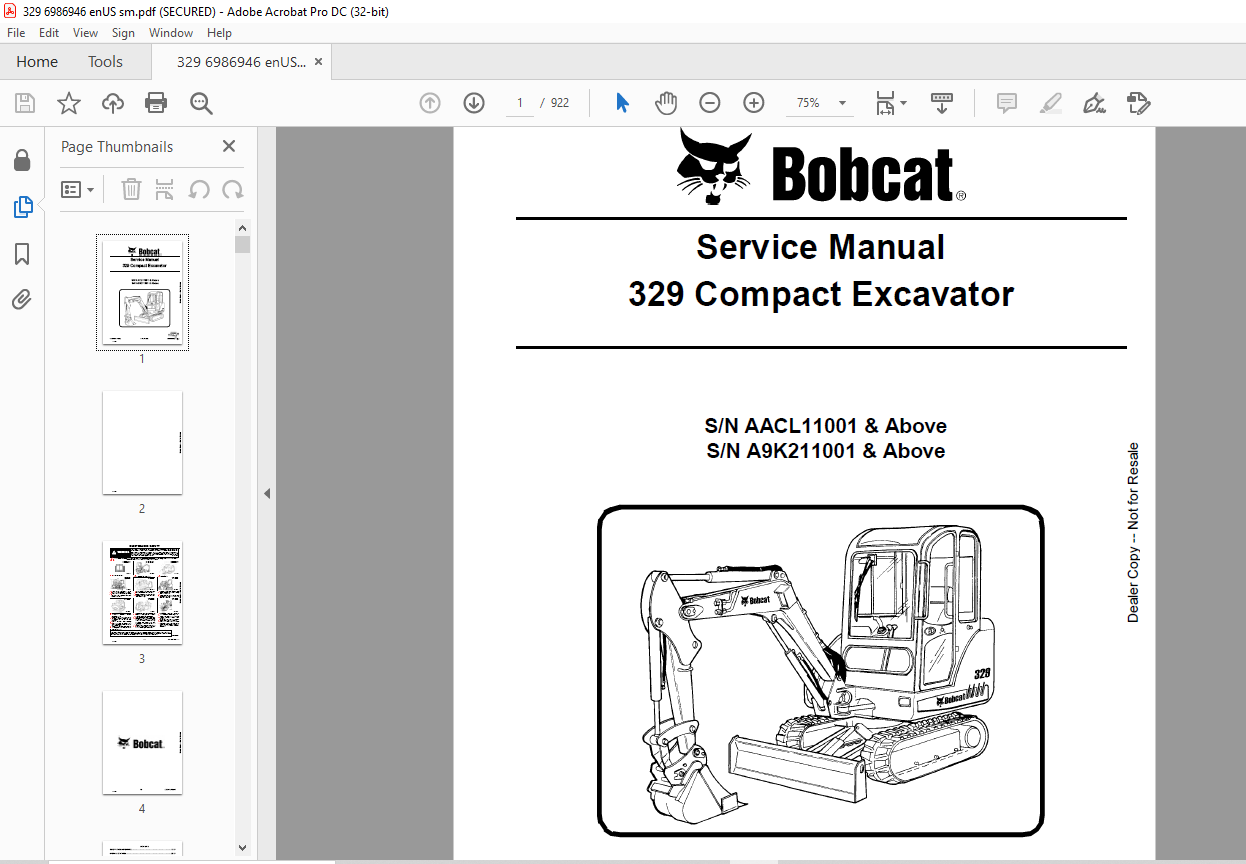 Bobcat 329 Compact Excavator Service Manual 6986946 (12-14) - PDF ...