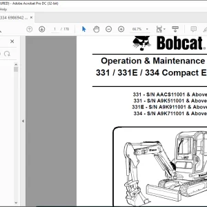 Bobcat 331 331E 334 Compact Excavator Operation & Maintenance Manual 6986942 - PDF DOWNLOAD