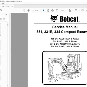 Bobcat 331, 331E, 334 Compact Excavator Service Manual 6986943(12-14)  - PDF DOWNLOAD