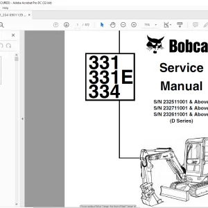 Bobcat 331 331E 334 Service Manual - PDF DOWNLOAD