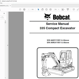 Bobcat 335 Compact Excavator Service Manual 6986949 (5-10)  -  PDF DOWNLOAD