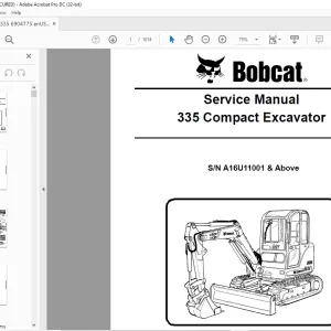 Bobcat 335 Compact Excavator Service Manual SN A16U11001 & Above  - PDF DOWNLOAD