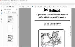 Bobcat 337 341 Compact Excavator Operation & Maintenance Manual 6903162  - PDF DOWNLOAD