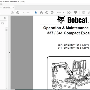 Bobcat 337 341 Compact Excavator Operation & Maintenance Manual 6903162  - PDF DOWNLOAD