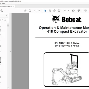Bobcat 418 Compact Excavator Operation & Maintenance Manual 6986852 (04-14)   - PDF DOWNLOAD
