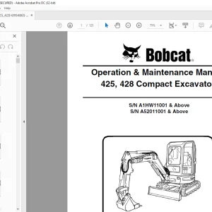 Bobcat 425, 428 Compact Excavator Operation & Maintenance Manual 6904865EN (10-06)  - PDF DOWNLOAD
