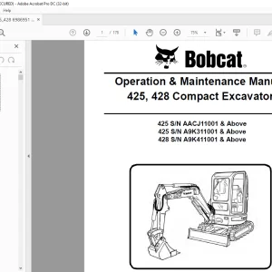 Bobcat 425, 428 Compact Excavator Operation & Maintenance Manual 6986951 (2-08)  - PDF DOWNLOAD