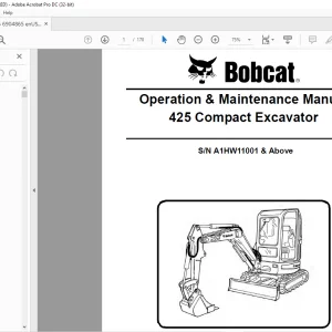 Bobcat 425 Compact Excavator Operation & Maintenance Manual SN A1HW11001 & Above - PDF DOWNLOAD