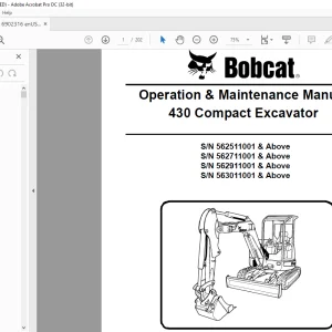 Bobcat 430 Compact Excavator Operation & Maintenance Manual 6902316 (7-07)  - PDF DOWNLOAD
