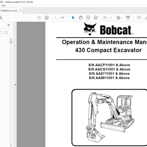 Bobcat 430 Compact Excavator Operation & Maintenance Manual 6986954 (2-08) -  PDF DOWNLOAD