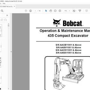 Bobcat 435 Compact Excavator Operation & Maintenance Manual 6986748 (5-08) Revised (10-09)  - PDF DOWNLOAD