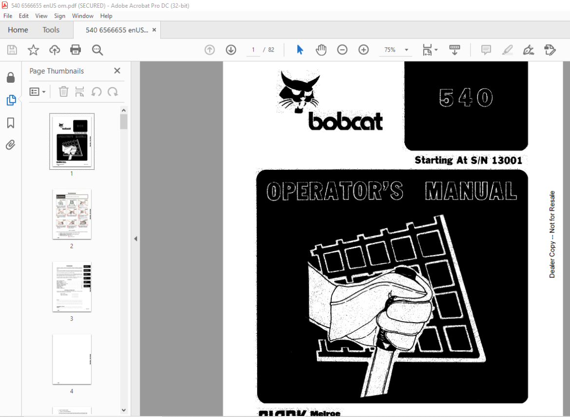 Bobcat 540 Loader Operator's Manual SN 13001 - PDF DOWNLOAD ...