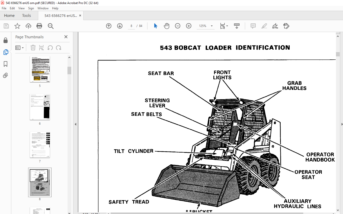 Bobcat 543 Loader Operation & Maintenance Manual SN 502412001 & Above