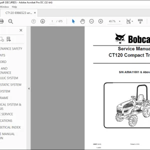 Bobcat CT120 Compact Tractor Service Manual SNA59A11001 & Above - PDF DOWNLOAD