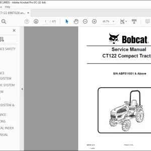 Bobcat CT122 Compact Tractor Service Manual SNABF511001 & Above - PDF DOWNLOAD