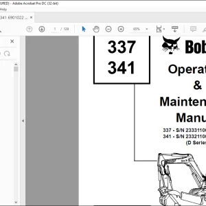 Bobcat Compact Excavator 337, 341 Operation & Maintenance Manual 6901022 -  PDF DOWNLOAD