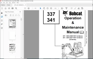 Bobcat Compact Excavator 337, 341 Operation & Maintenance Manual 6902614 -  PDF DOWNLOAD