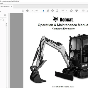 Bobcat Compact Excavator E19 Operation & Maintenance Manual 7349195  - PDF DOWNLOAD