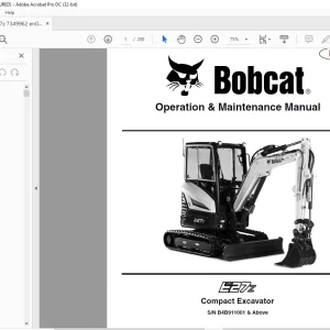 Bobcat Compact Excavator E27z Operation & Maintenance Manual 7349962(12-20) - PDF DOWNLOAD