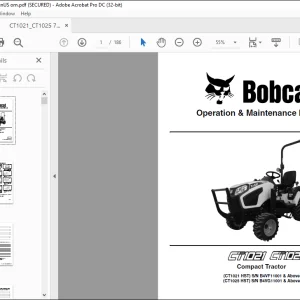 Bobcat Compact Tractor CT1021 CT1025 Operation & Maintenance Manual 7371511(05-20)  - PDF DOWNLOAD