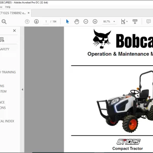 Bobcat Compact Tractor (CT1025 HST) Operation & Maintenance Manual SN B4Z911001 & Above  -  PDF DOWNLOAD