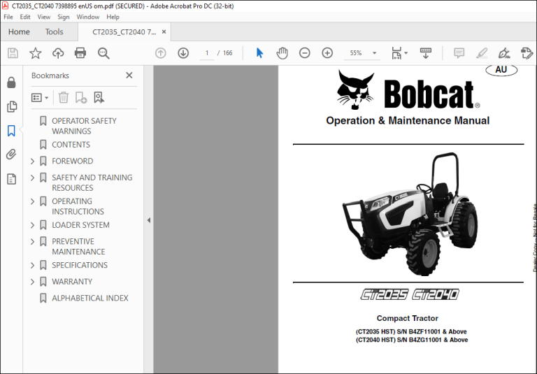 Bobcat Compact Tractor CT2035 CT2040 Operation & Maintenance Manual