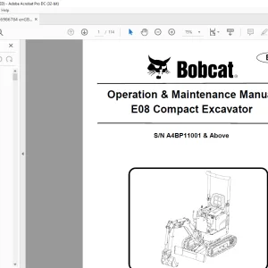 Bobcat E08 Compact Excavator Operation & Maintenance Manual 6986784  - PDF DOWNLOAD