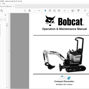 Bobcat E10E Compact Excavator Operation & Maintenance Manual 7371588 (08-19) - PDF DOWNLOAD
