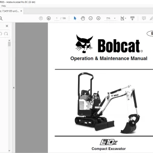 Bobcat E10Z Compact Excavator Operation & Maintenance Manual 7349189 (12-20)  - PDF DOWNLOAD