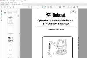Bobcat E16 Compact Excavator Operation & Maintenance Manual SNAHLL11001 & Above - PDF DOWNLOAD