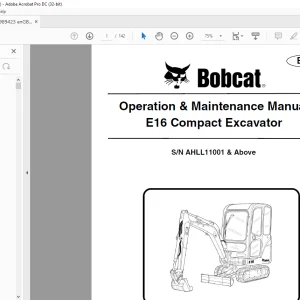 Bobcat E16 Compact Excavator Operation & Maintenance Manual SNAHLL11001 & Above - PDF DOWNLOAD