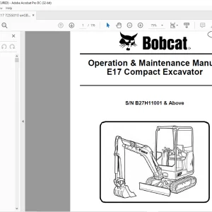 Bobcat E17 Compact Excavator Operation & Maintenance Manual 7255010 (03-18) - PDF DOWNLOAD