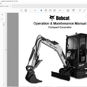 Bobcat E17 Compact Excavator Operation & Maintenance Manual SN B4PJ11001 & Above  - PDF DOWNLOAD