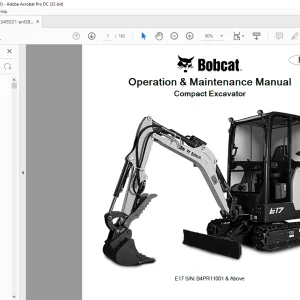 Bobcat E17 Compact Excavator Operation & Maintenance Manual SNB4PR11001 & Above - PDF DOWNLOAD