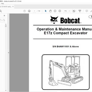 Bobcat E17z Compact Excavator Operation & Maintenance Manual 7314141(03-18)  - PDF DOWNLOAD