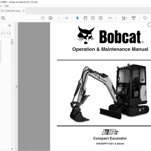 Bobcat E17z Compact Excavator Operation & Maintenance Manual 7349193 (12-20) -  PDF DOWNLOAD