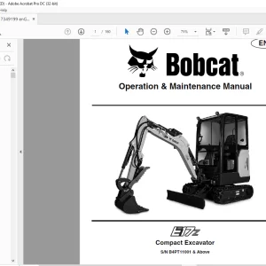 Bobcat E17z Compact Excavator Operation & Maintenance Manual 7349199 (12-20)  - PDF DOWNLOAD