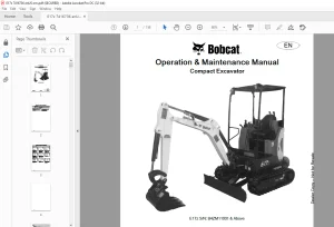 Bobcat E17z Compact Excavator Operation & Maintenance Manual SN B4ZM11001 & Above - PDF DOWNLOAD