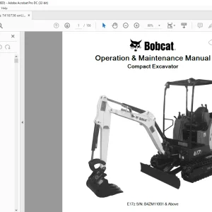 Bobcat E17z Compact Excavator Operation & Maintenance Manual SN B4ZM11001 & Above - PDF DOWNLOAD