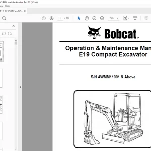 Bobcat E19 Compact Excavator Operation & Maintenance Manual SN AWMM11001 & Above - PDF DOWNLOAD