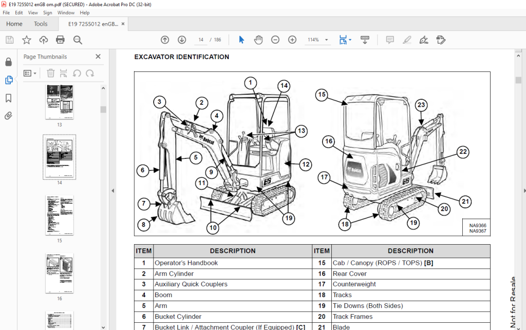 Bobcat E19 Compact Excavator Operation & Maintenance Manual SN ...